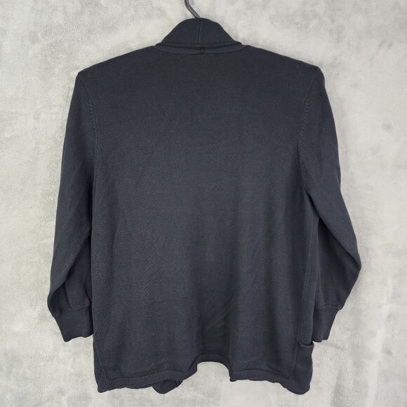 Womens Black Cascade Blue Open Front Cardigan Sweater Long Sleeve Size L - Picture 4 of 7